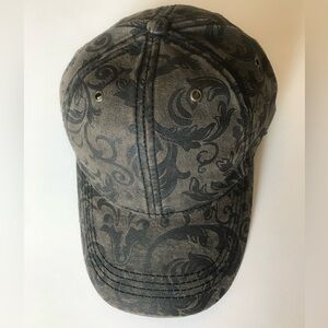NWOT-Brown w/Black/Gray Floral Patterned Cap by CSI. One Size w/Hook & Loop adj.